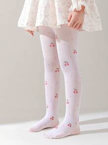 1pc Girls' Thin Mesh Tights, Summer Heart Strawberry Cherry Butterfly Print Sweet  Pantyhose Princess Socks