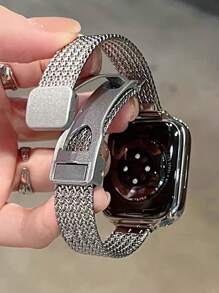 1pc Compatible With Apple Watch Band Women's AppleWatch Band 14mm Narrow Metal Magnetic Strap Silver Is Compatible With Apple Watch Size 46/45/41/40/42/38/49/44mm, Suitable For Apple Watch SE/S10/9/8/7SE4/5/6/3/2/1 Ultra 3/2/1, Weave Pattern Design, Advanced Apple Watchstrap Thin Metal Smart Watch Band.AppleWatch Accessories,Suitable For Spring And Summer - Silver - View 10