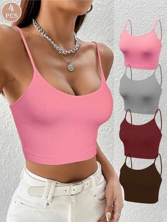 4 件套露肩弹力吊带运动胸罩 - 基本款