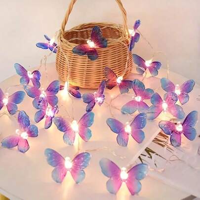 1 سلسلة أضواء فراشات شفافة/بنفسجية تعمل ببطارية (البطاريات غير مشمولة)، مصنوعة من البلاستيك، مناسبة للغرفة والنوم والحفلات والحديقة والزفاف وعيد الميلاد وعيد الحب وعيد الشكر وغيرها من المناسبات