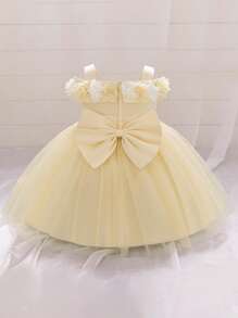 Baby Girls Floral Tulle Cute Puffy Flower Girl Wedding Dress, Suitable For 1st Birthday Celebration And Outing, Headband Not Included - Rượu sâm banh - Xem 2