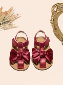 Toddlers' Simple Red Sandals With Bow Decor