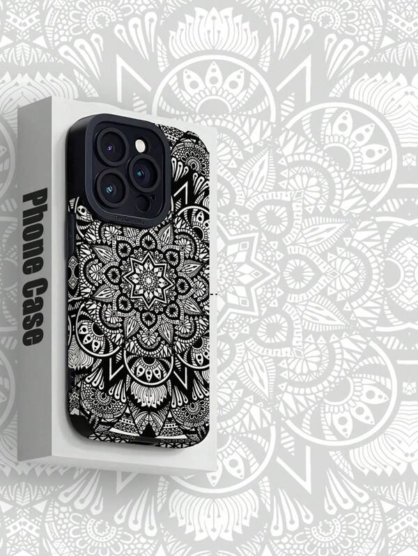 1pc Dark Totem Pattern Vertical Stripe Faux Leather Soft Protective Shockproof Phone Case