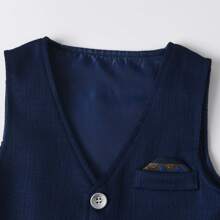 [2025 Frühling & Sommer Baby Jungen Party Outfit] Baby Jungen 3-teiliges Lässig Kurzarm Hemd Set, Formelle Party/Outdoor Auftritt Gentleman Stil, Hemd mit Kragen, Fliege & Weste Design, leicht & atmungsaktiv Kinderformalbekleidung, Frühlings- & Sommer-Party Bekleidung