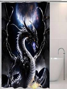 1pc Moonlight Dragon Print Waterproof Shower Curtain, Fabric Bathroom Decor Curtain With 12 Hooks, Decorative Bathtub Partition Curtain, Modern Household Bathroom Decor, Waterproof Polyester Fabric, Machine Washable, Grommet Top, Great As A Gift, Size: 35inX70in, 47inX70in, 59inX70in, 70inX70in Mother's Day Flowers, Personalized Gifts For Mom, Last Minute Gifts, Mother's Day Ideas, Mothering Sunday Gifts, Handmade Cards For Mum, Best Mother's Day Gifts Under $50