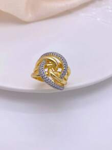1 pieza Anillo abierto de lujo de doble color, anillo grande personalizado de elegante moda con microincrustaciones, enchapado en oro y plata, regalo perfecto para las vacaciones