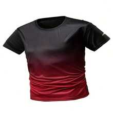 Camiseta de manga corta de secado rápido para hombres, top deportivo de cuello redondo - diseño degradado fashionable, adecuado para correr a diario, entrenamiento deportivo y uso casual