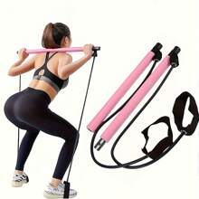 1 pièce Kit de barre Pilates Surglex avec sangle de résistance, bâton de yoga/Pilates avec sangle de pied, parfait pour l'exercice complet du corps à la maison, la musculation, les redressements assis, l'étirement, la mise en forme, la torsion - Équipement de fitness pour femme - Bâton de Pilates, convient pour l'exercice de Pilates et la remise en forme physique