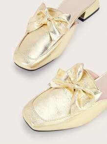 1 Pair Fashion Cute Bow Accent Versatile Patent Leather Mules - Gold - View 4