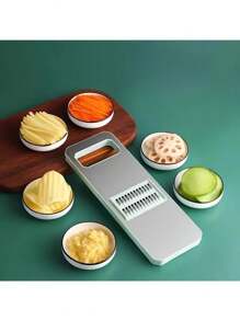 7pcs Stainless Steel Multi-Function Vegetable Slicer And Grater Set With Replaceable Blades, Manual Kitchen Tool Kit For Potatoes, Carrots And Cucumbers - Green - View 3