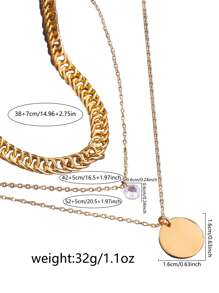 Nooxian 3 件套女士多层项链套装，配有经典圆形闪光吊坠和闪亮方晶锆石，适合海滩和度假佩戴 - 金黃色 - 查看 5