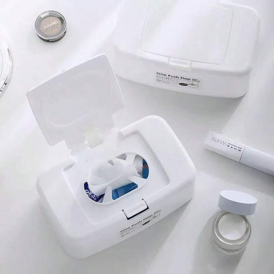 Hộp đựng khăn giấy ướt, hộp đựng khăn giấy di động có ngăn đựng tăm bông, thích hợp cho ô tô, gia đình, sắp xếp bàn làm việc văn phòng - trắng - Xem 1