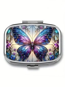 1 hộp đựng thuốc bằng kim loại hình con bướm có 2 ngăn, hộp đựng thuốc bỏ túi trang trí để mang theo khi đi du lịch và ví, quà tặng độc đáo - Màu tím - Xem 9