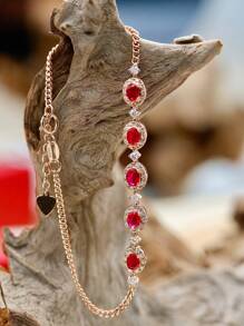 1pc S925 Sterling Silver Original Versatile Palace Style Elegant Oval Red Women Bracelet, Suitable For Women's Daily Wear, Holiday/Party Gift, Jewelry - Palace Style Red Bracelet - View 7