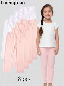 8 条儿童纯色 3/4 踝长打底裤，百搭薄款内裤，适合春秋季节