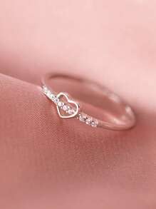 1pc Fashionable 925 Sterling Silver Heart Cubic Zirconia Adjustable Open Ring, Jewelry Gift For Mother's Day
