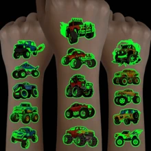 8pcs Temporary Tattoo Stickers For Luminous Monster Cars, Glowing Patterns For Big Footed Cars, Flame Off-Road Vehicles, Racing Cars, Etc., Cute Waterproof Stickers, The Best Gift For Family And Friends, Music Festivals, Parties, Holiday Body Decorations, Beautiful And Cool Fake Tattoos