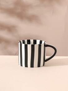 1 szt. Klasyczny ceramiczny kubek do kawy w paski i spodek, skandynawski minimalistyczny kubek w stylu retro, odpowiedni do latte, kawy, matchy, herbaty, kawy arabskiej, duża pojemność amerykańskiego kubka do kawy, świetny prezent dla przyjaciół i rodziny