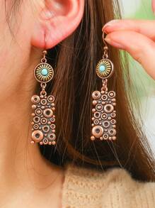 TopHanqi 10pcs/Set Retro Coffee Color Earrings For Women, Bohemian Vintage-Inspired Hollow Out Earrings Featuring Geometric, Sea Star, Animal Designs, Metal Texture, Versatile Daily/Party/Gift Accessory, All-Seasons - Dark Brown - View 3