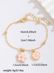 1pc Fashionable Floral Letter Beaded Bracelet, Suitable For Children, Customizable Name Letters, Perfect For Summer Beach Vacation And Daily Wear - Pink - View 5