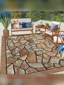 Velvet Non-Slip, Water-Resistant Flock Carpet, Suitable For Campers, Machine Washable Bohemian Patio Mat, Suitable For Living Room, Sunroom And Hard Wood Floor Decoration, Large Area Patio Garden Carpet With Stone Pattern