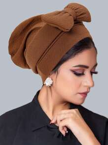 1 Chic Women's African-Inspired Turbans - Stylish Solid Color Head Wraps With Large Bow, Elastic Polyester Chemotherapy Hats, Machine Washable - Perfect For New Year & Holiday Celebrations - Multicolor - View 5