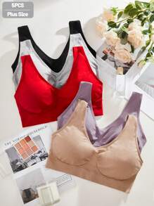 5 buc./pachet Femei Plus Size Bralette solidă Lenjerie în formă de U Sutiene roșie pentru lenjerie de corp fără fir Frumos Partea din spate Yoga De bază fără sudură Sutien sport Plus Size - Multicolor - Vizualizare 6