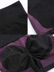 Pantaloncini sportivi aderenti a righe, leggings per yoga, in tessuto elasticizzato con vita alta, coulisse, effetto vita alta e aderenza sui fianchi, morbidi, assorbenti e traspiranti, ideali per attività sportive come running, ciclismo e palestra, per donne