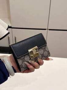 New Women Flower Print Short Wallet Anti-Theft Card Holder Pouch Purse Gold Square Lock Clasp Fashion Casual Coin Purse Multi-Card Slots For Women Wallet Mini Wallet Purse Wallet Small Wallet