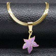 精致绿色枫叶吊坠项链 男女皆宜 不锈钢金色可爱颈链 首饰 - 項鍊 - 查看 13