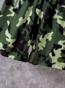 2pcs Kids Camouflage Dinosaur Print Tank Top And Shorts Set, Thin Undershirt Outerwear Top And Outdoor Sports Running Shorts, Sleeveless Vest For Boys Aged 4-12