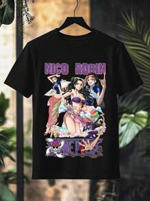 Nico Robin One Piece Anime Bootleg T-Shirt 100% Cotton Unisex Plux Size Men Women Streat Streatwear Immediate Shipping - màu đen - Xem 2