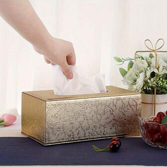 1pc Luxury Golden Leather Tissue Box, Rectangular Magnetic Closure, Elegant Home And Hotel Car Use, Stylish Facial Tissue Dispenser For Home Kitchen Bedroom Living Room Dining Room, Home Decoration Accessories, Decorative Box, Women Wedding Gift, Summer Travel Holiday Festival Must-Have