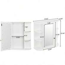 Bathroom Cabinet Mirror Door Wall Mounted Cabinet Storage With Side 6 Shelve New