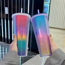 1 tasse de paille de durian dégradée en plastique à double couche de grande capacité. Les couleurs sont expédiées au hasard