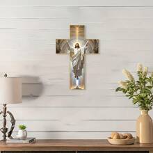 1pc Vintage Wooden Jesus Christ Wall Cross, Made Of Wood, 8"X12", Spiritual Home Decor, Suitable For Living Room, Bedroom, Prayer Room, With Indoor Art, Suitable For Christmas, Halloween, Easter, Thanksgiving - Multicolor - View 10