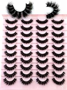 HBZGTLAD 20 Pairs Soft Mink Eyelashes 3D Curl Winged End Eye Elongated Fake Lashes Thick Handmade Natural False Eyelash Messy Cross Lash Wholesale - 尖尾漫畫款 - 查看 1