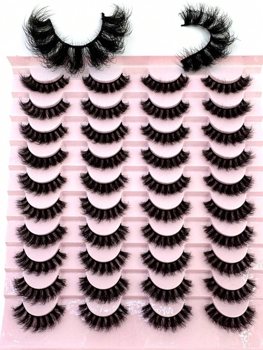 HBZGTLAD 20 Pairs Soft Mink Eyelashes 3D Curl Winged End Eye Elongated Fake Lashes Thick Handmade Natural False Eyelash Messy Cross Lash Wholesale - 尖尾漫畫款 - 查看 1