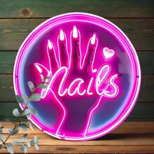 Vivid Neon "Nail" Sign - Circular Aluminum Wall Art With Pink And Purple Glow, Great For Home, Bar, Cafe Decor - Fashionable Tin Art, Perfect Gift For Friends, Family, DIY Lovers, Neon Sign For Wall Decoration, Random Hole Design Gifts Birthday Graduation