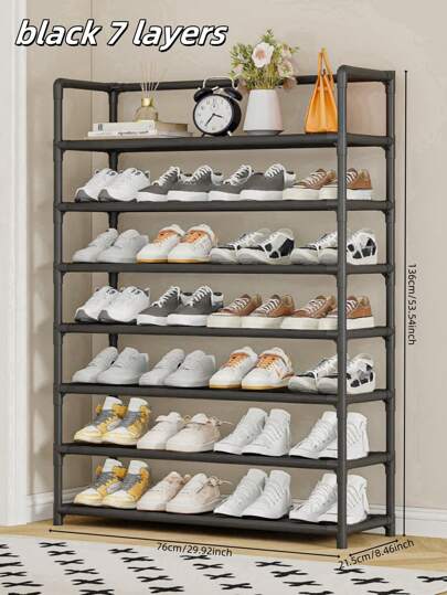 1pc 3-7 Tiers Easy Assemble Shoe Rack, High Capacity Compact Space-Saving Floor Stand Storage Shelves For Bedroom Decor