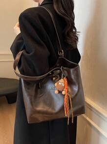 New Solid Color PU Leather Fashionable Shoulder Bag For Women, Casual Retro Top Handle Bag, Magnetic Snap Closure, Large Capacity, Suitable For Shopping, Dating, And Versatile