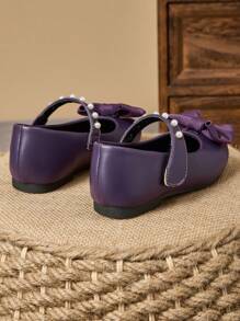 1 paio di scarpe eleganti in pelle verniciata viola per bambine, con punta tonda, strass decorativi a forma di farfalla, suola morbida, adatte per occasioni formali, scarpe da principessa alla moda per l'uniforme scolastica