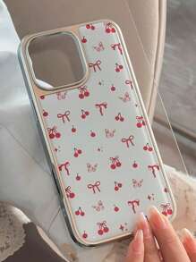 1 szt. galwanizowane żywiczne etui na telefon z kokardą wiśniową, koreański styl, kompatybilne z 'em, kompatybilne z serią 16/15/14/13, minimalistyczny design