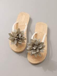 Tongs à motif floral doux pour femmes, chaussons de plage
