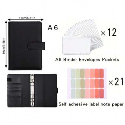 A6Budget Binder With Cash Envelope, Cash Savings Book Budget Plan PU Leather Notebook Binder With 12 A6 Binder Pockets, 21 Label Paper Cash Filling Folder Envelope System,Back To School,School Supplies,Savings Plan,Biweekly Savings Plan,10000 Savings Plan,Savings Strategy