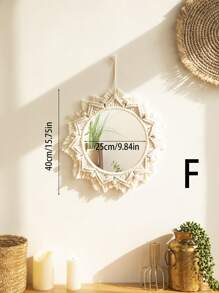 1 件 BOHO 手工编织流苏木珠圆形镜子亚克力镜片，适合作为纪念品赠送给朋友和家人，用挂饰装饰客厅和卧室 - 适用于卧室、客厅、走廊、日托中心、厨房、办公室、农舍等 - 彩色 - 查看 17