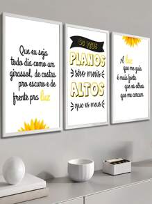 Kit 3 Quadros Girassol Planos altos  – Quadro Ideal para Sala de Estar, Escritório,
