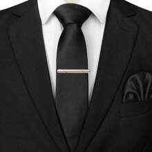 3-Piece Set: 2.36inch(6cm) Narrow Tie, Pocket Square, Tie Clip, Classic Combination, Men's Slim Fit Solid Color Silk Jacquard Tie Set, Suitable As Men's Gift, Suitable For Formal Occasions Such As Parties, Weddings, And Photo Shoots