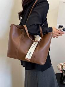 Women's Large Capacity Tote Bag, Suitable For Daily Commuting In Autumn/Winter - Coffee Brown - View 4