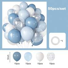 30/50/70 件淡蓝色派对花环拱门气球套装，12/10/5 英寸蓝白色透明厚乳胶气球，浅蓝色马卡龙蓝色哑光白色气球，配透明气球，适用于生日派对、婚礼、毕业纪念日、性别公开派对、装饰气球 - 復古藍色 - 查看 10
